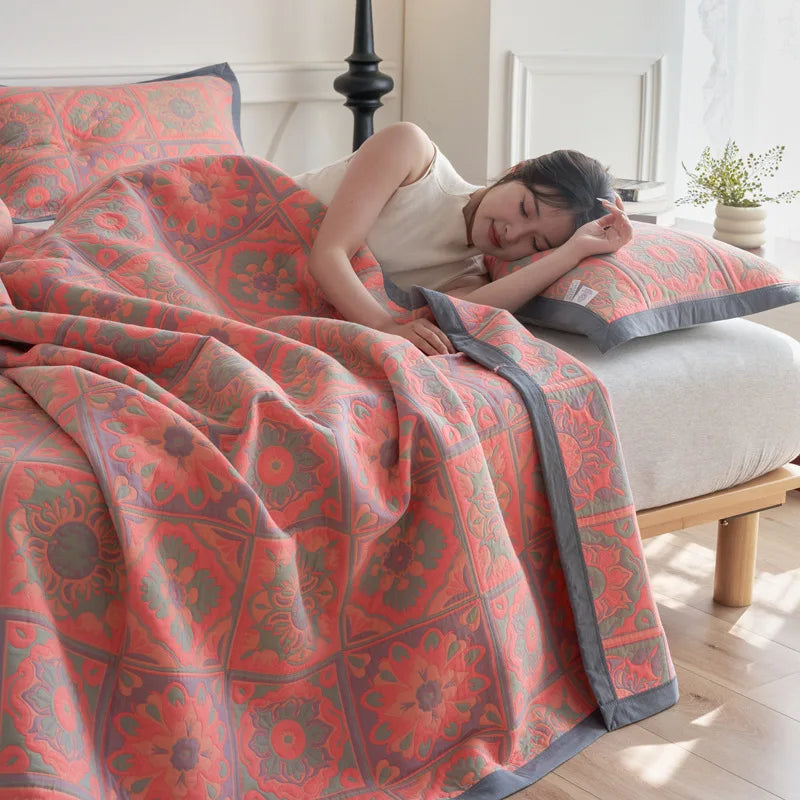 Vintage Cotton Jacquard Blanket & Pillow Towel Options – Flowing time / 230x250cm Blanket