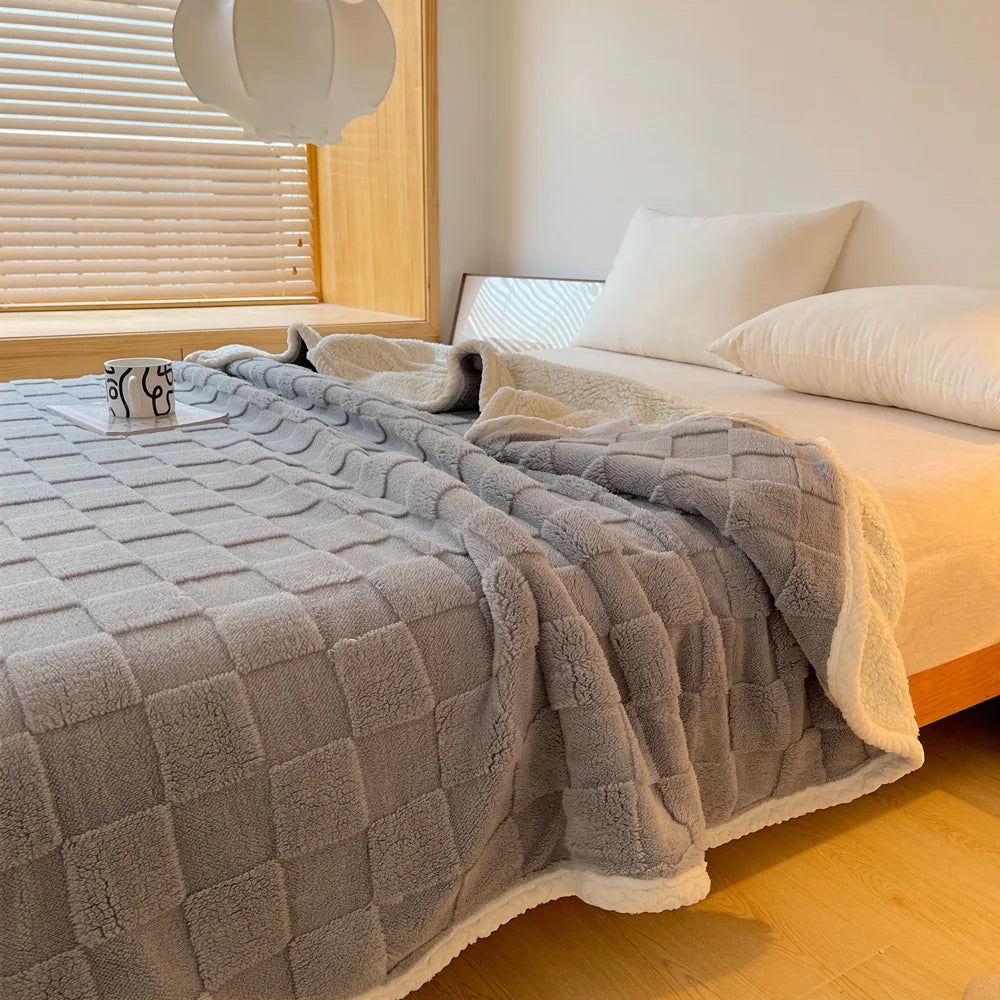 Double-Sided Sherpa Fleece Blanket – 4 Sizes – Blue / 70x100cm