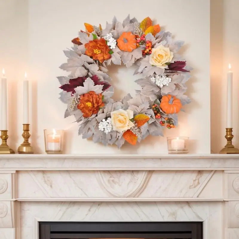 autumn pumpkin and maple leaf wreath for door or mantel