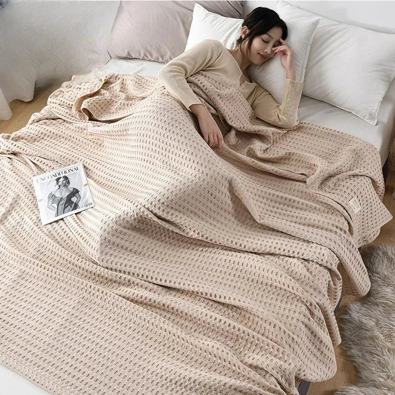 Pure Cotton Waffle-Weave Summer Blanket – 150 × 200cm