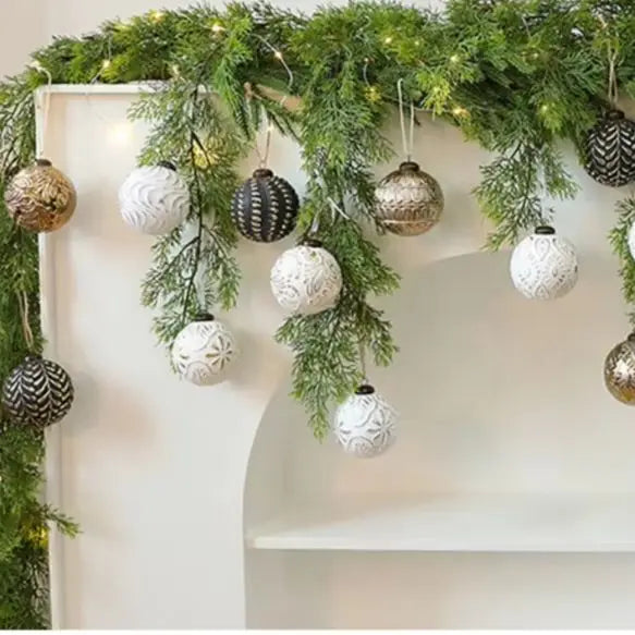 Vintage 8cm Christmas Baubles – 12 Pack - white - LOWZY