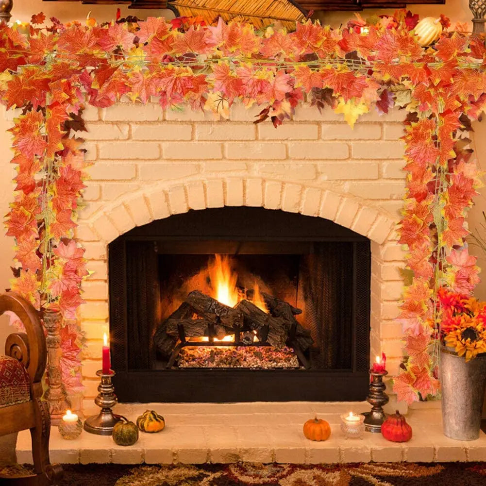 pack of twelve orange autumn maple leaf garlands