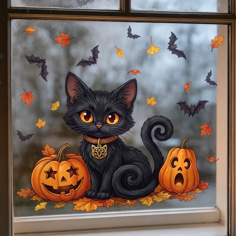 Halloween Window Stickers – Cat, Pumpkin & Bat – Adhesive model