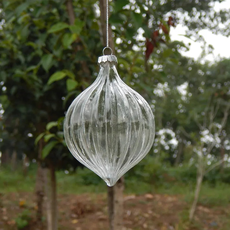 Ribbed Glass Christmas Drop Ornament - 11 - LOWZY