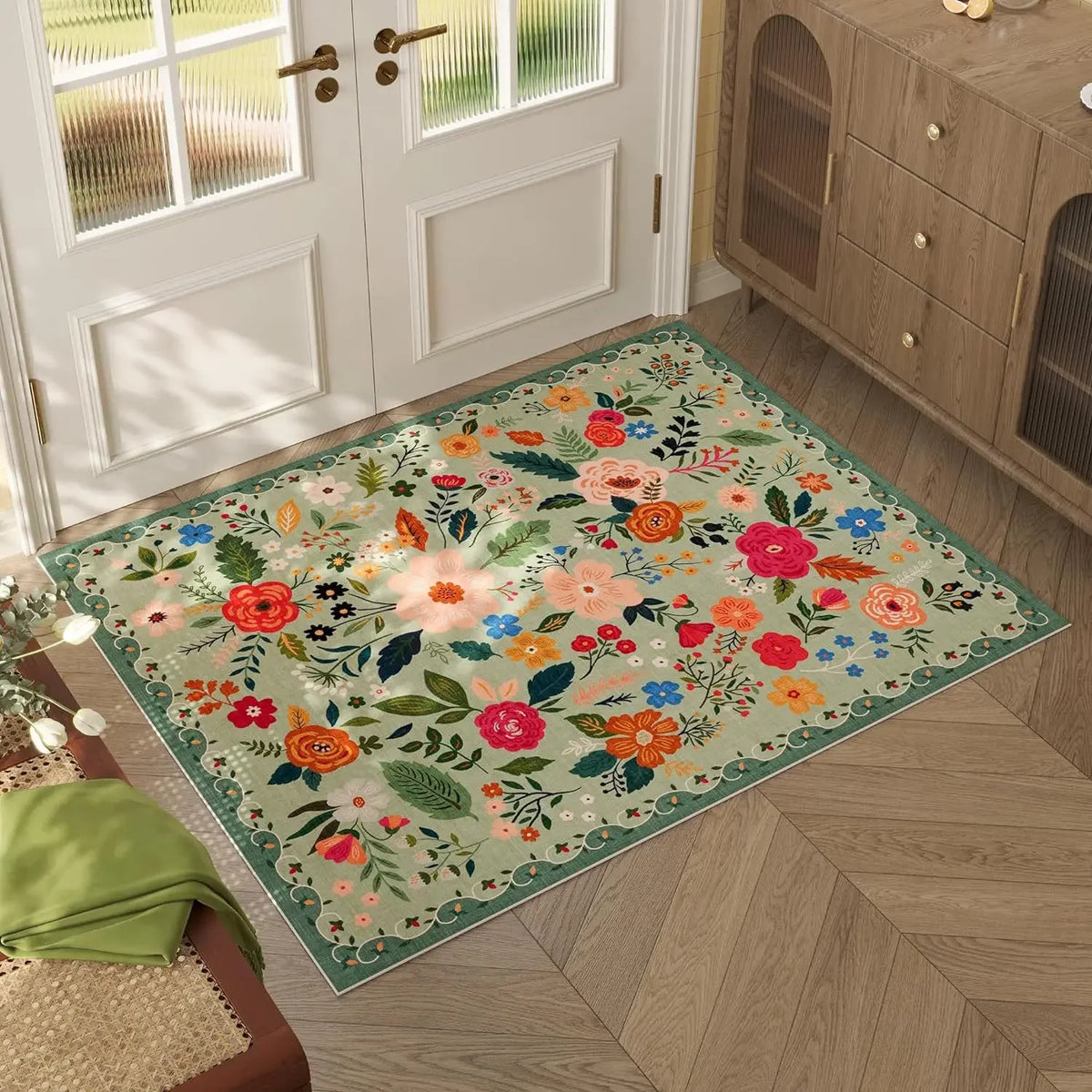 VIKAMA Scandinavian Floral Washable Doormat