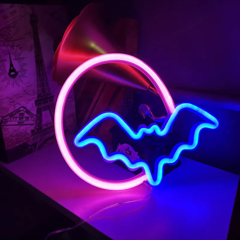 LED Bat & Moon Neon Halloween Light – 30cm – bat red