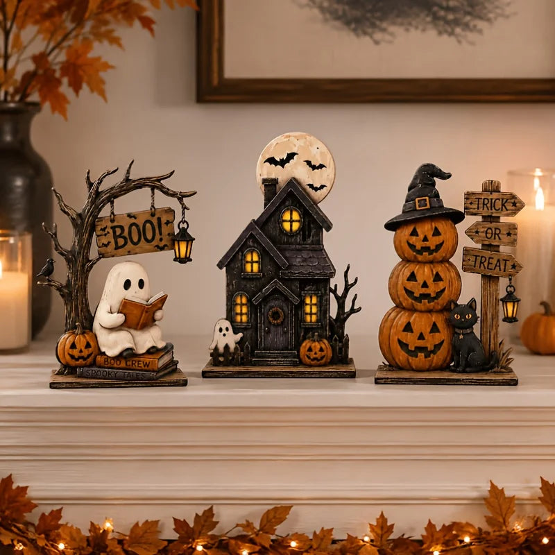 Vintage Halloween Wooden Block Decorations – 3 or 6 Pack