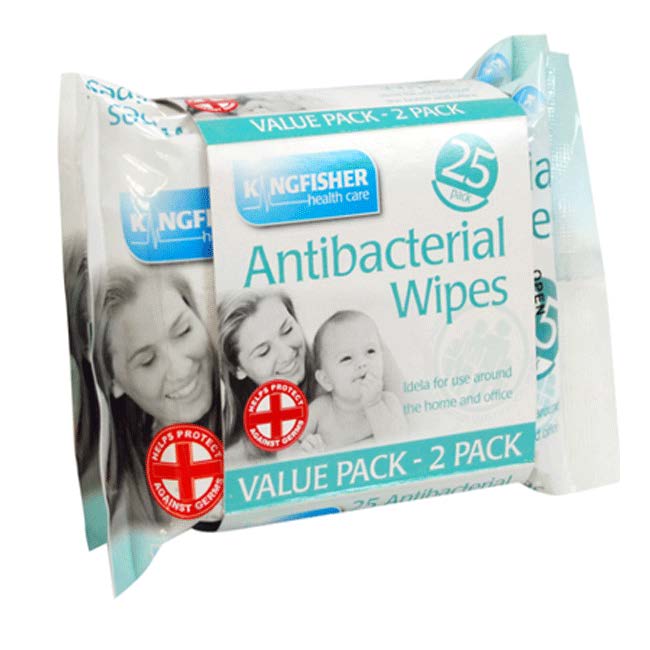 Kingfisher Antibacterial Hand Wipes Twin 2 x 25 Pack