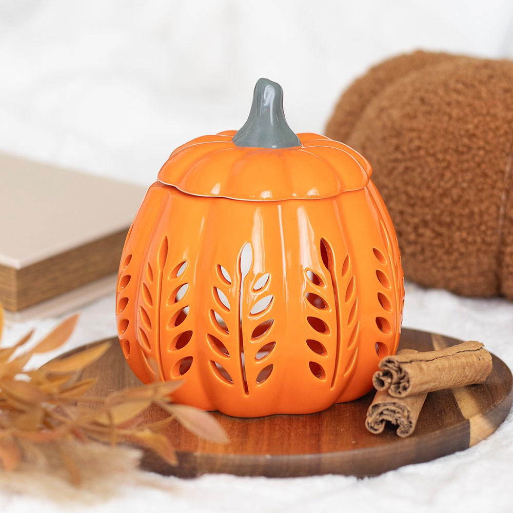 Orange Leaf Cut-Out Pumpkin Oil Burner & Wax Warmer autumn home decor